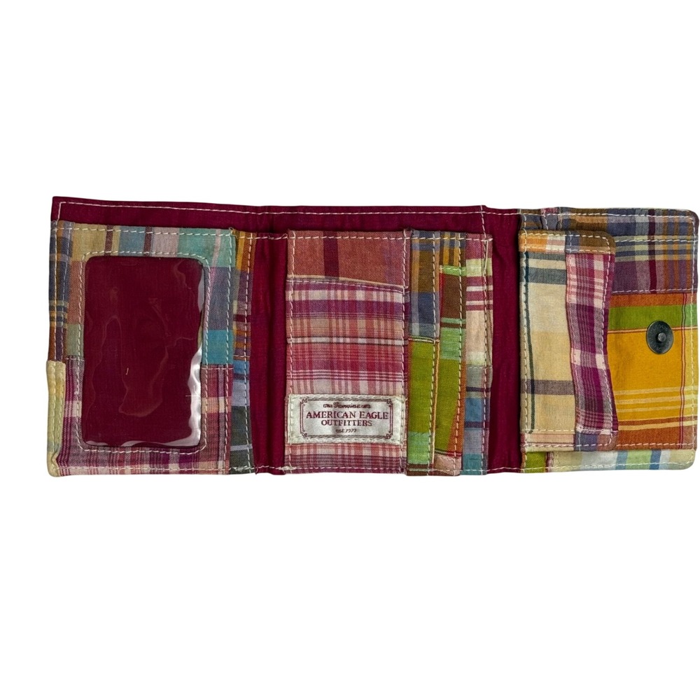 VTG Y2K American Eagle Outfitters Patchwork Plaid Trifold Wallet Multicolor